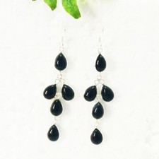 925 Sterling Silber Schwarz Onyx Baumelnde Ohrringe Handmade Edelstein Schmuck