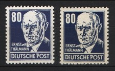 DDR 1952, 80 Pfg. Köpfe II, normal und Lack, postfrisch (Mi. 339/40)