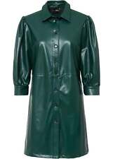 Lederimitat-Kleid mit Kragen und Knopfleiste Gr. 34 Waldgrün Freizeitkleid Neu