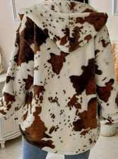 Langarm-Jacke mit Knopfleiste – Elegante braune Jacke, Kuh Muster, Herbstmode