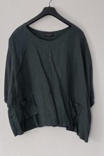 223M) Lagenlook Zipfel Bluse Tunika  Gr .L Grün  100 % Leinen  Made in Italy  Fr