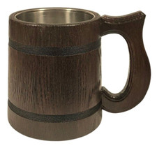 Bierkrug aus Eichenholz Edelstahl Becher 0,5L  Bier Humpen-Krug dunkel Holz