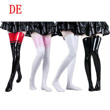 Damen Overknee Strümpfe Wetlook Optik Lackleder Kniestrümpfe Reizwäsche Clubwear