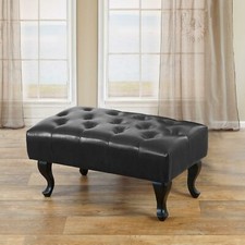 Ottomane Chesterfield Oxford, Sitzhocker 39x77x47cm Kunstleder schwarz