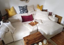 Schönes neuwertiges Cord-Ecksofa - beige - 266cm Breite