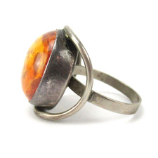 GEORG KRAMER Ring Silber 835 Bernstein Silver Amber Vintage Mid-Century RG55