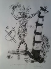 original tuschezeichnung, "wählerdummy mit schandmaske", 70 x 50 cm