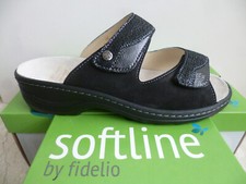 Softline by Fidelio Damen Pantoletten Hausschuhe Schuhe Leder schwarz 234013
