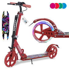 AREBOS Tretroller Scooter Kickroller Cityroller | bis 100 kg |mit LED-Reifen Rot