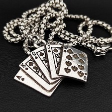 Poker Karten Anhänger Edelstahl Kette Casino Spiel Royal FlashSchmuck Biker 56B