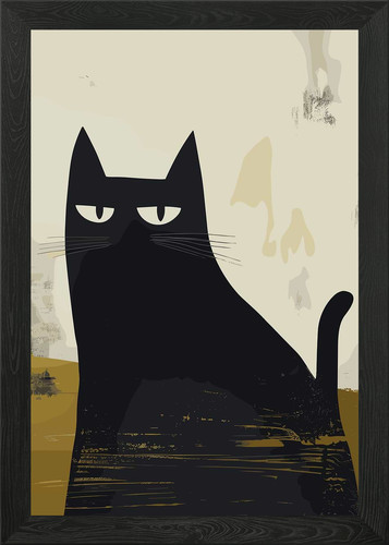 Minimal black cat poster - black,