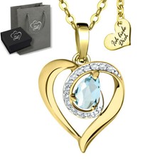 Echter Blau-Topas 925 Silber Herzkette gold Kette Herz Geschenk für Frauen Damen