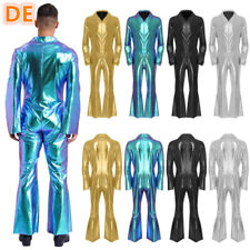 DE Herren Metallic Jumpsuits mit Ausgestellte Hose 80er Outfit Festival Clubwear