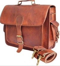 Herren-Aktentasche 18 Ziegen echt braun Schulter Vintage Kuriertasche Laptopt...
