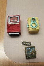 Plastikop Klick-fernseher, Bubika Kamera, und Bilder-Anhänger 50er Jahre