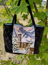 Handtasche mit einem winterlichen Gobelinbild Handarbeit