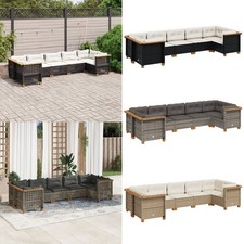 vidaXL 7-tlg. Garten-Sofagarnitur mit Kissen Schwarz/Grau/Beige Poly Rattan