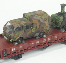 H0 Niederbordwagen Roo DR m. VW T3 m. Feldküche BW getarnt Piko 57701 KKK TOP 2