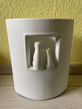 Tischlampe Keramik weiß mit Leuchtmittel Katzenmotiv