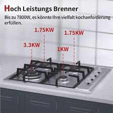 Gaskochfeld 4 Flammen Edelstahl Gasherd Einbauherd Erdgas & Propangas 7800 W Neu