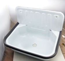 Waschbecken mit Überlauf Ausgussbecken Stahl weiß, B-Ware für Keller, Garage