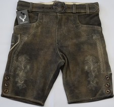 Trachten Lederhose kurz Herren mit Gürtel und Reissverschluß Oktoberfest Echt Le