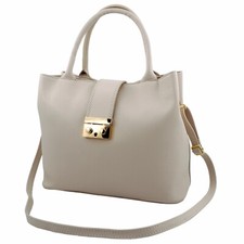 Bella&Quinny Damen Handtasche PISA, weiches, genarbtes Leder, Farbe: Beige