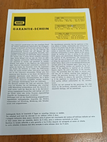 Hatz garantieschein gelaufen - garantieschein,