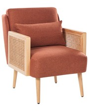 Sessel Stoff orange Wiener-Geflecht Rattan mit hellen Holzbeinen Kissen Orum
