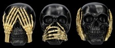 Totenköpfe schwarz-gold - Nichts Böses - Gothic Deko 3er Set Skull Figuren