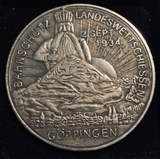 1934 Göppingen Bahnschutz Landeswettschiessen Historischer Token Hindenburg