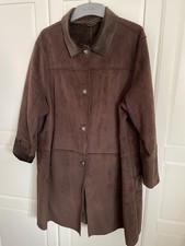 Mantel Dunkelbraun Damen Wildlederoptik, Gr. 50/52 Innen kurzes Fell, Taschen