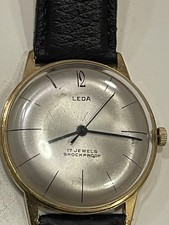 Seltene Vintage LEDA Handaufzug Gold Zifferblatt Uhr 17 Jewels