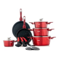 DMS TSM 4015R 15-teilig Induktion Kochgeschirr set Töpfe Bratpfanne,Rot/Metall