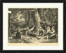 Beim Vogelfang Bartsch Wald Hase Kinder Bäume Tiere Käfig Falle Faksimile_E 3971