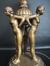 Antike alte Jugendstil Art Deco Bronze Tischleuchte 3 Grazien Akt mit Glasschirm