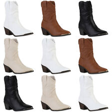 Damen Cowboy Boots Stiefeletten Stickereien Holzoptikabsatz Schuhe 839934 Mode