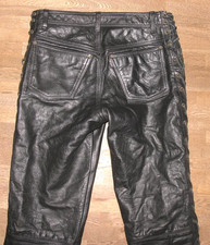 - POLO - Herren- Schnür- LEDERJEANS / Biker - Lederhose schwarz M ca. W32 / L35