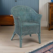 Rattan-Sessel Natur Esszimmersessel Korb-Sessel Lounge Flechtsessel (Blau)