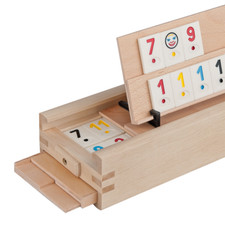 Rummy Spiel aus Holz | Okey Rummikub Set für 2–4 Spieler mit Box & Halter