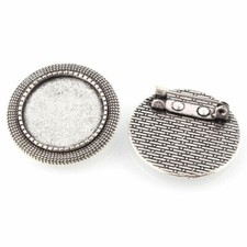 10 Stck. Legierung Brosche Cabochon Zargenfassungen Silber Rohling 20 mm Tablett Antik Silber