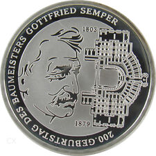 *** 10 Euro DEUTSCHLAND 2003 G 200. Geburtstag Gottfried Semper Spiegelglanz PP