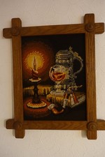 Gobelin-Stickbild Stillleben m. Massivholzrahmen - Stickbild - Handarbeit - 80er