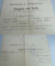 Abitur-Zeugnis Gymnasium HEILIGENSTADT 1901 für Kullmann; Signatur F.K. SCHEUBEL
