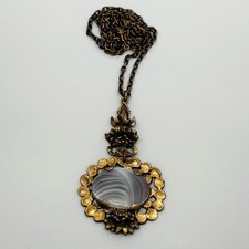 Pentti Sarpaneva Anhänger + Kette - Bronze Finnland - Achat - Groß Vintage