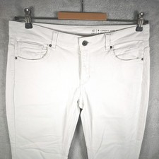 EDC Jeans Damen Hose Gr 40 Weiß Flare Long Baumwolle elastische 