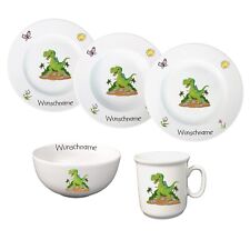 Kindergeschirr Dino Dinosaurier Porzellan Set - Personalisiert mit Wunschname