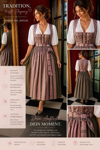 Rose midi dirndl - rose, 42