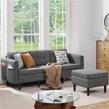 Ecksofa mit Ottomane Modernes 3-Sitzer Sofa Bequeme Couch Sessel L-Form 