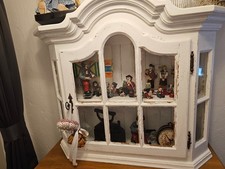 Eiche massiv, Glasvitrine weiß, 80 h, 75 b, 30 t, top Vitrine, shabby, Landhaus